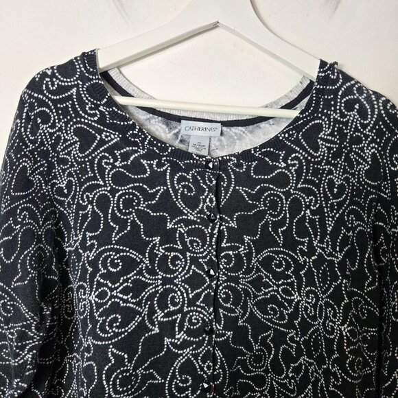 Catherines Size 1X Black White Cotton Button Long Sleeve Cardigan Sweater - Picture 4 of 8